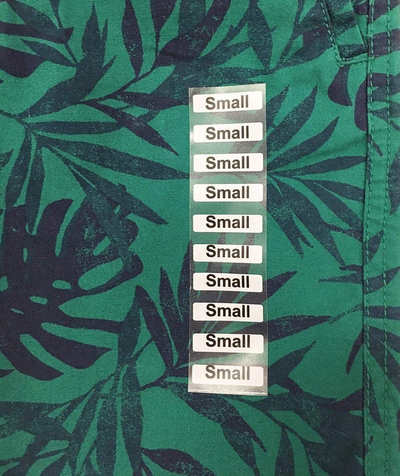 InStockLabels.com Small Clothing Labels â€“ Clear Size Strip Stickers with Black Text, 1.25 x 5 Inch Adhesive Labels, 125 Total Stickers for Retail Apparel, Clothing Organization, and Inventory â€“ Made in The USA - Image 5